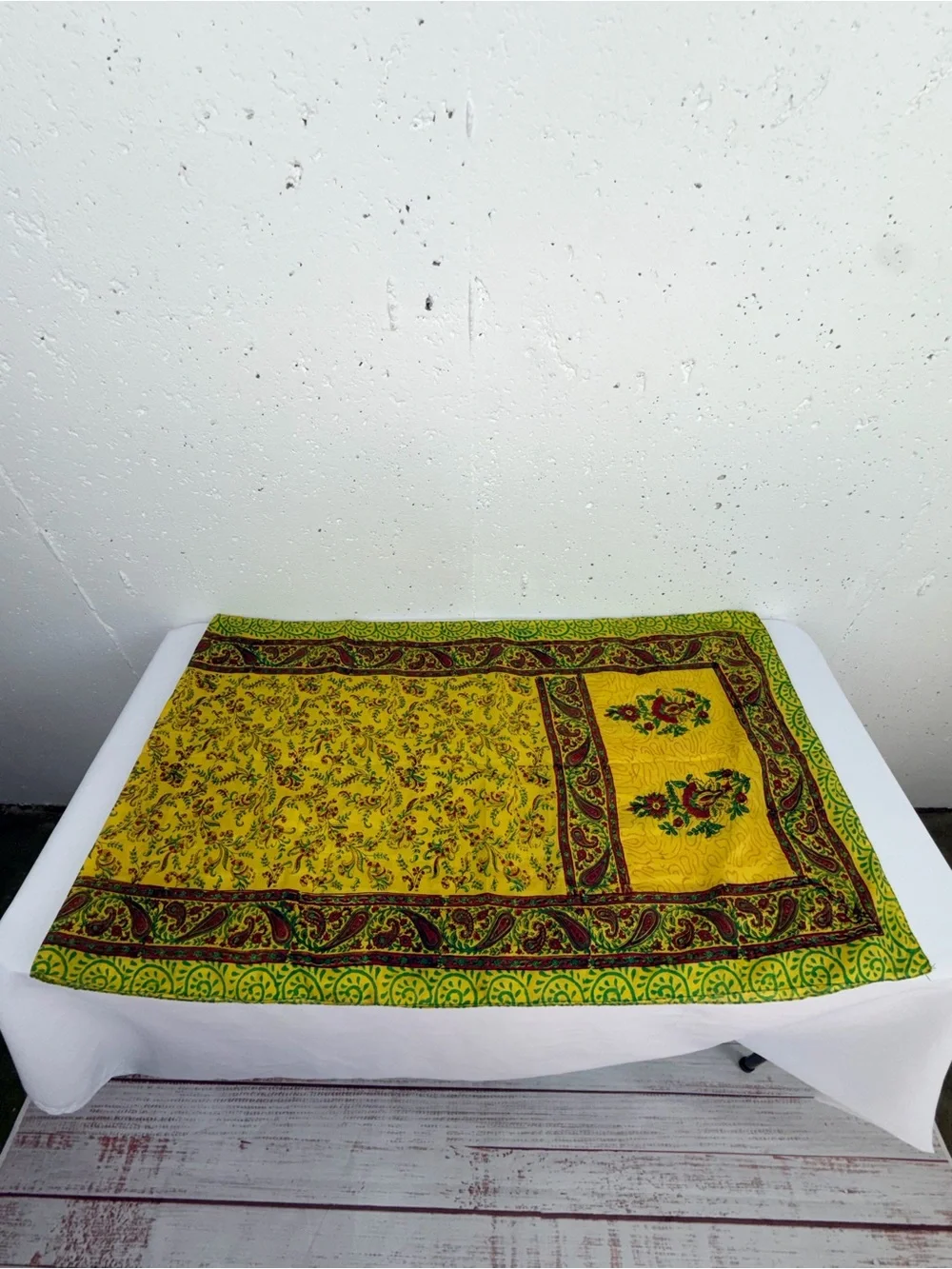 Lot of 2 Unbranded Large Yellow and Beige and Silk Yellow Red Green Silk